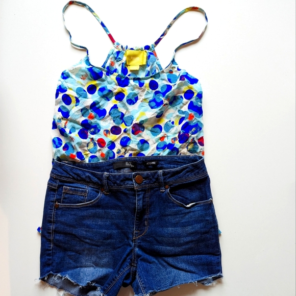 *** Maeve Scatter Dot Multicolor Silk Zabella Ruffles Racerback Style Tank Top - Picture 1 of 10